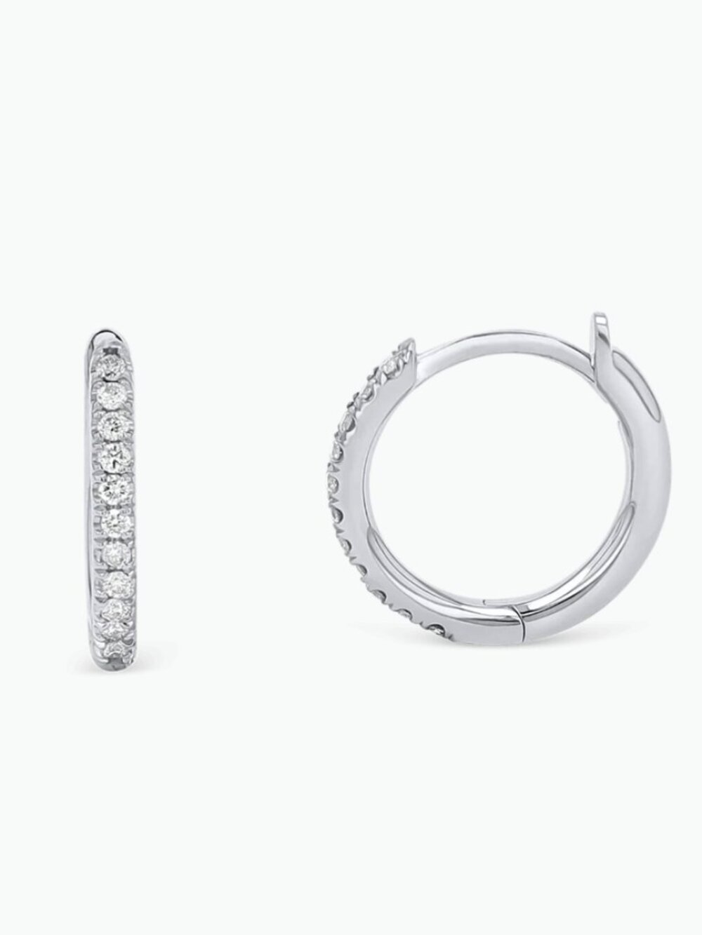 Baby Gold Diamond Huggie Earrings in 14K White Gold
